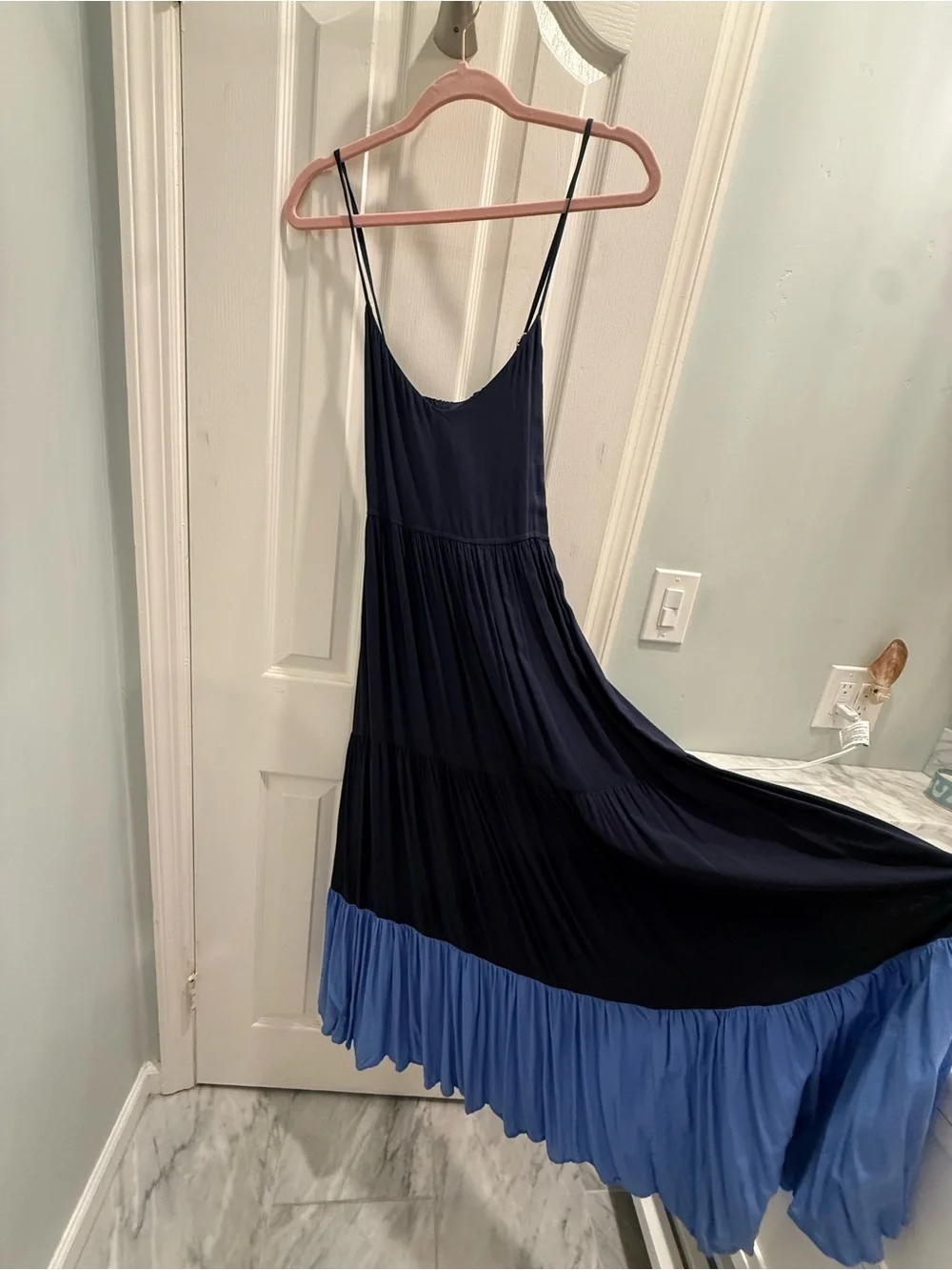 Gorgeous Kate tiered maxi dress in Navy + Tamarind/bright blue.